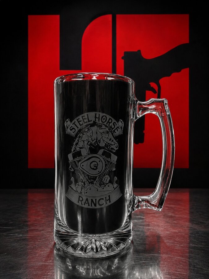 Steel Horse Ranch engraved glass beer mug